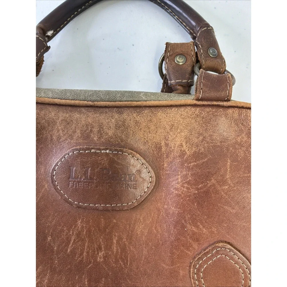 VTG LL Bean Maine Canvas Leather Trim Messenger Briefcase Bag No Strap